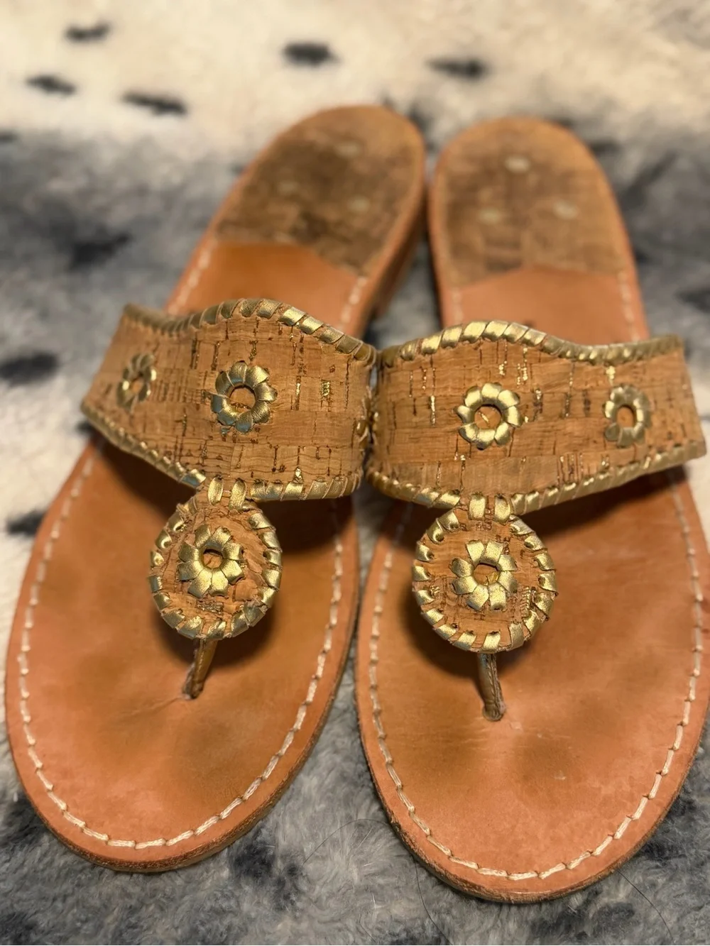 Jack Rogers Natural Cork Slide Sandals with Gold Accents